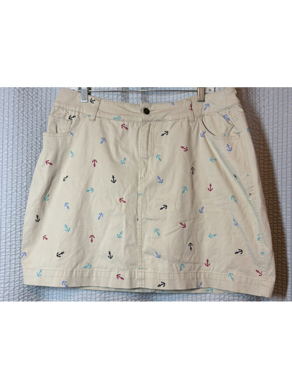 Woman Within Women’s Nautical Skort Cream with Embroidered Anchors Size 14W
